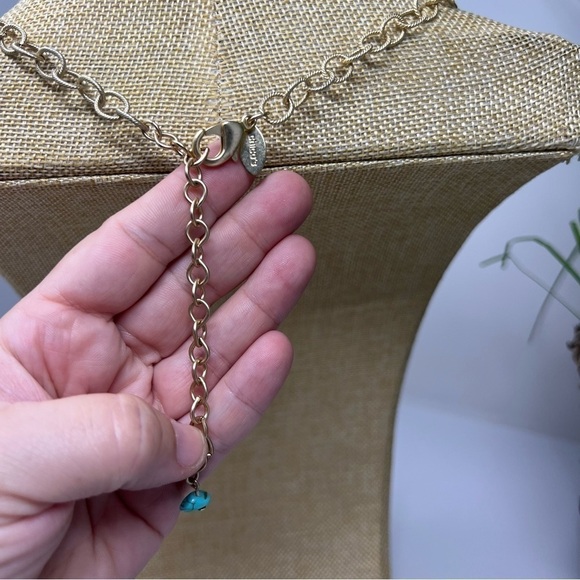 Chico's necklace turquoise howlite coin jewelry two sided gold silver tone - Picture 5 of 11